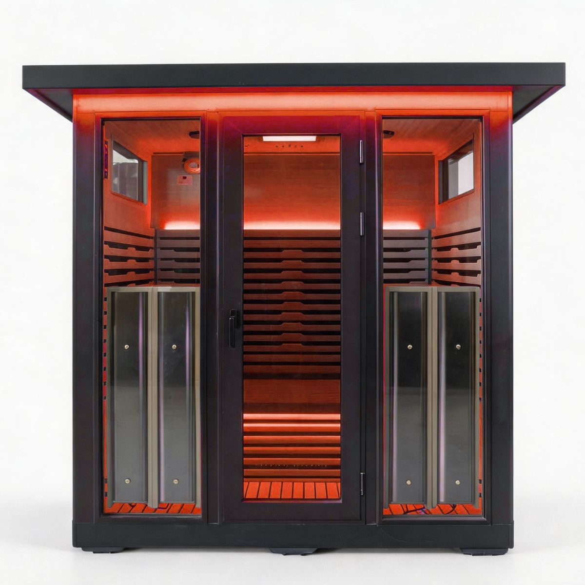 Le Mar for black aluminium outdoor infrared sauna