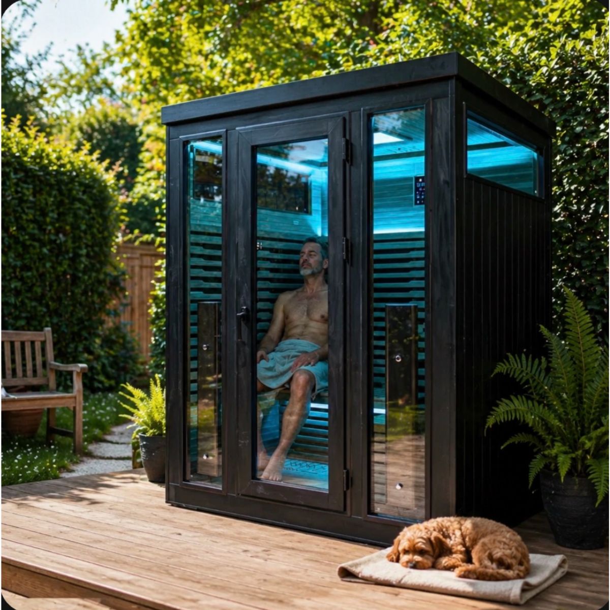 Black outdoor aluminium sauna Bella deluxe 3 Person