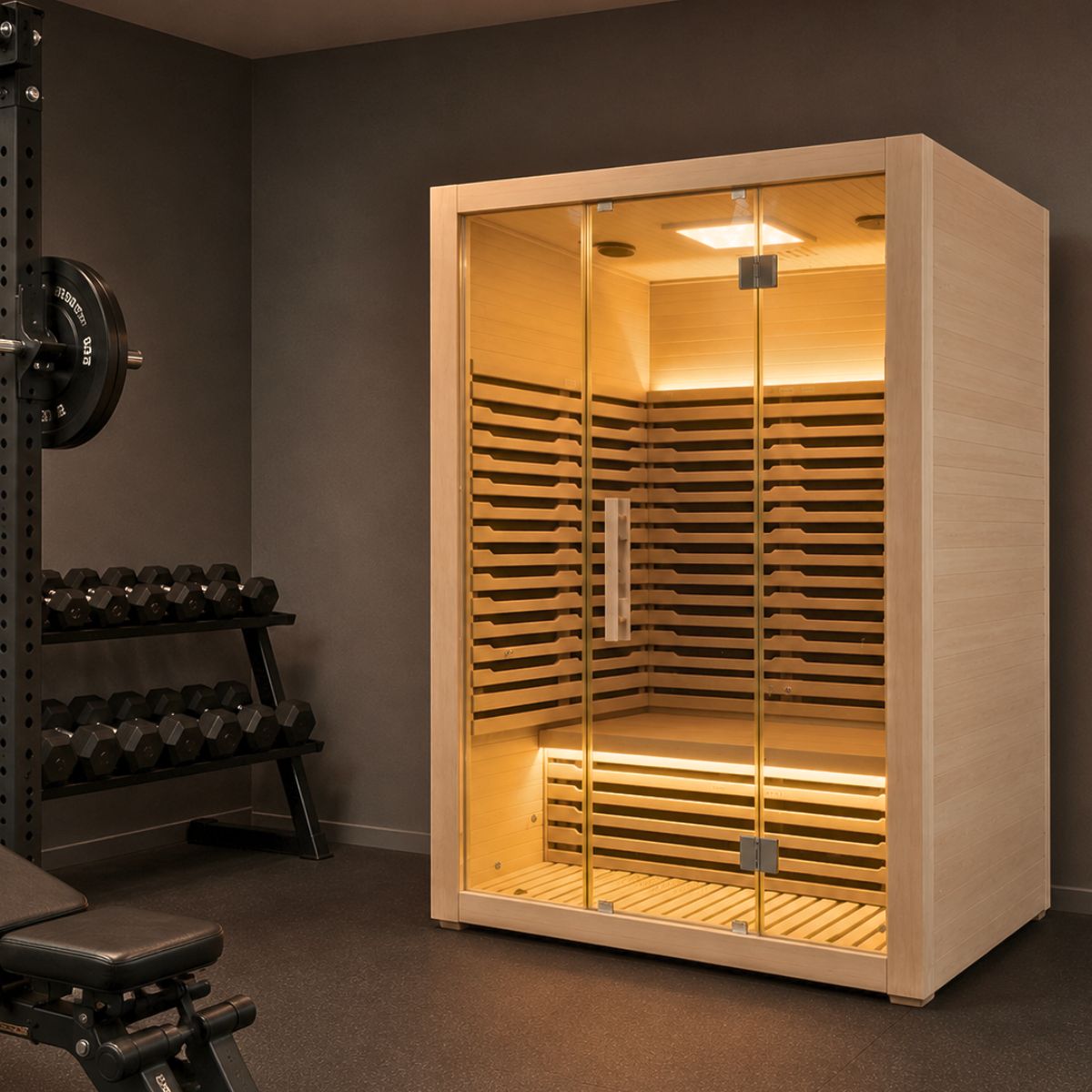 Infrared sauna in home gym 
